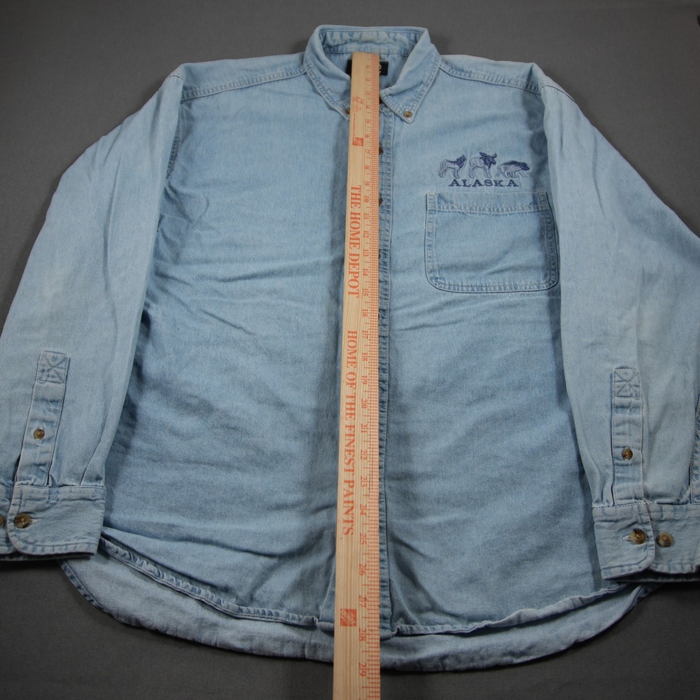 Alaska Wildlife Chambray Denim Embroidered Denim Men L Shirt VTG Cabin Nature - Picture 9 of 15